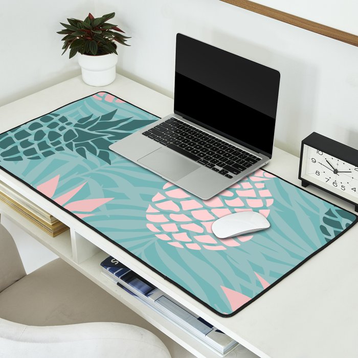 Summer, Pineapple Art, Pink, Turquoise, Teal Desk Mat Gallery Image 2