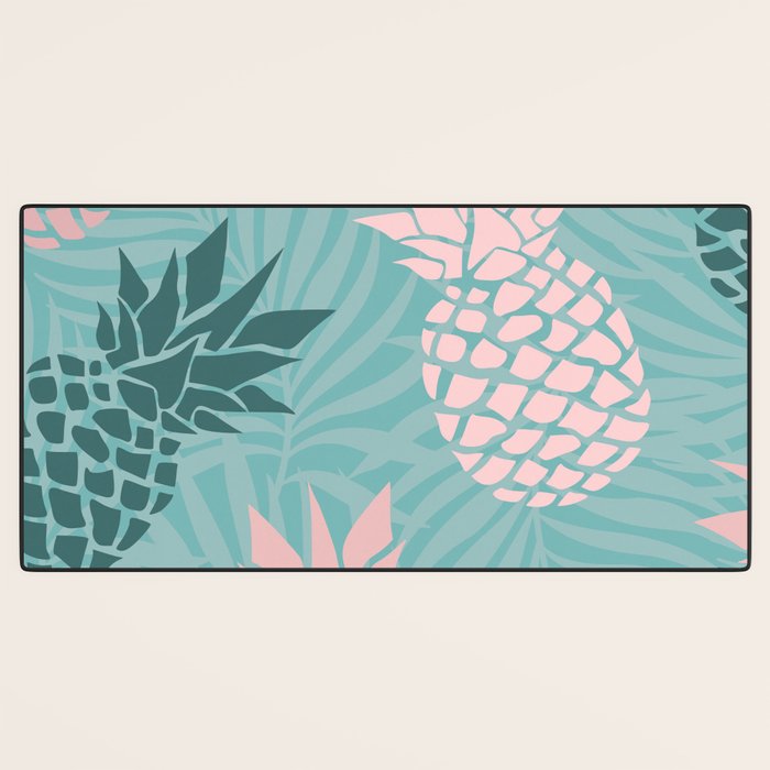 Summer, Pineapple Art, Pink, Turquoise, Teal Desk Mat Gallery Image 3
