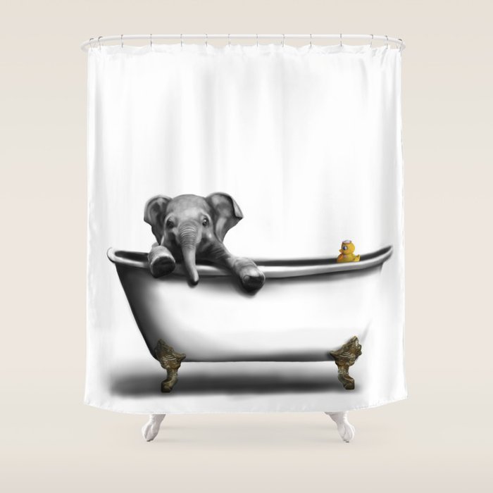 Elephant in Bath Shower Curtain Gallery Image 1