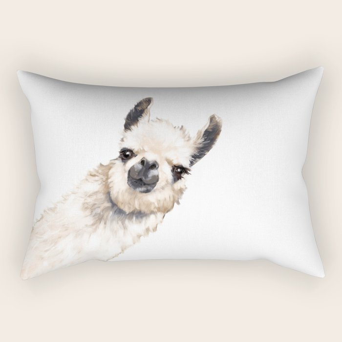 Sneaky Llama White Rectangular Pillow Gallery Image 1