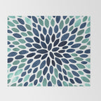 Flower Bloom, Aqua and Navy Throw Blanket Gallery Image 2