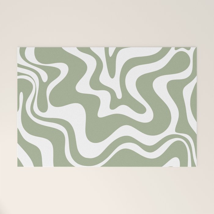 Liquid Swirl Abstract Pattern in Sage Green and White Welcome Mat Gallery Image 1