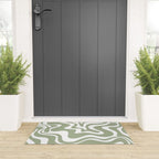 Liquid Swirl Abstract Pattern in Sage Green and White Welcome Mat Gallery Image 3