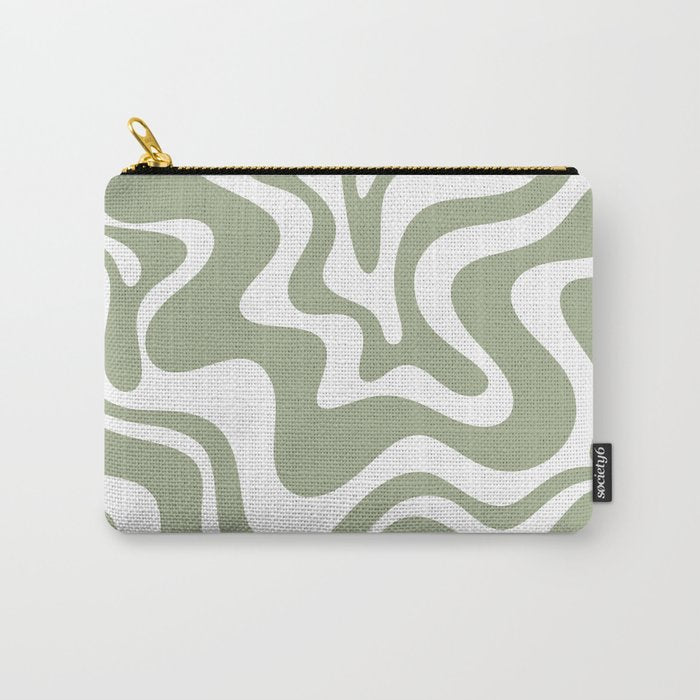 Liquid Swirl Abstract Pattern in Sage Green and White Carry All Pouch Gallery Image 1