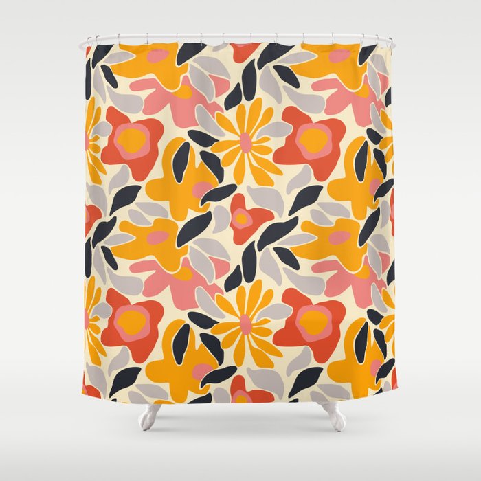 Abstract vintage flower art pattern Shower Curtain Gallery Image 1