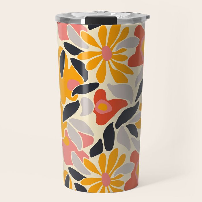 Abstract vintage flower art pattern Travel Mug Gallery Image 1