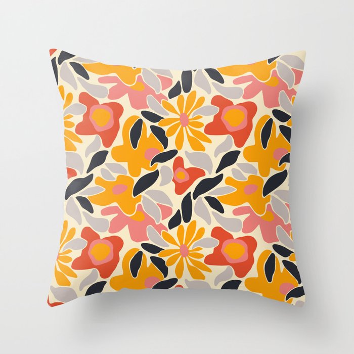 Abstract vintage flower art pattern Throw Pillow Gallery Image 1