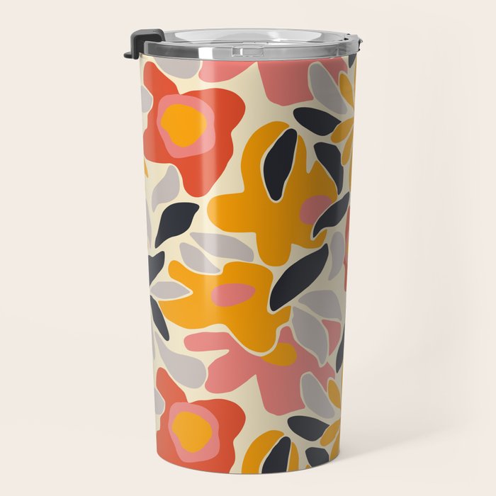 Abstract vintage flower art pattern Travel Mug Gallery Image 3