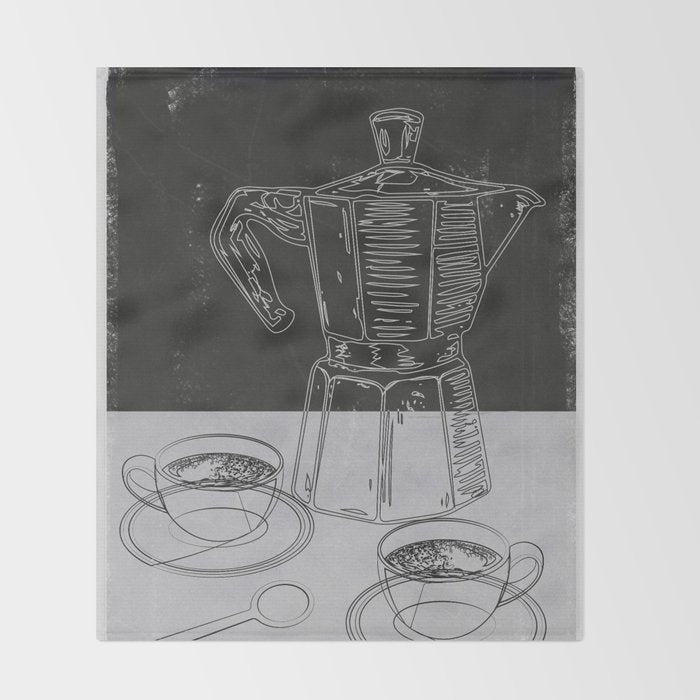 Minimalist Black And White Coffee Cups Throw Blanket Gallery Image 2