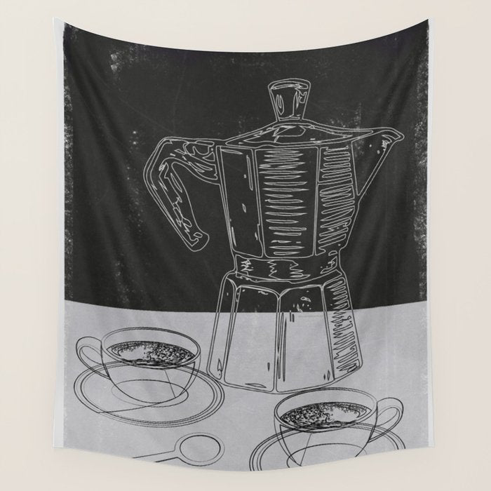 Minimalist Black And White Coffee Cups Wall Tapestry Gallery Image 4