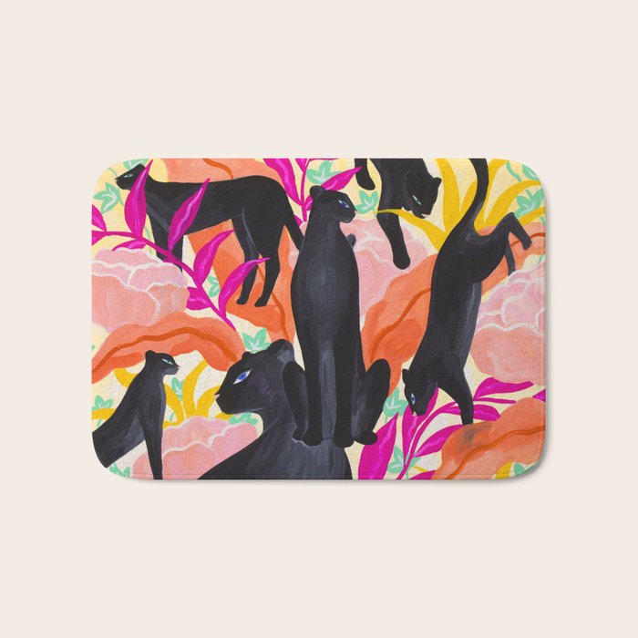 Black Panthers in Exotic Garden Bath Mat Gallery Image 1
