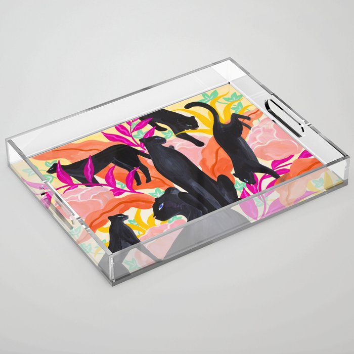 Black Panthers in Exotic Garden Acrylic Tray Gallery Image 1