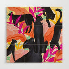 Black Panthers in Exotic Garden Wood Wall Art Gallery Image 1
