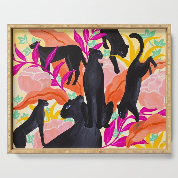 Black Panthers in Exotic Garden Serving Tray Gallery Image 1