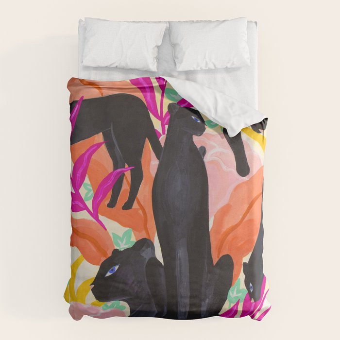 Black Panthers in Exotic Garden Duvet Cover Gallery Image 1