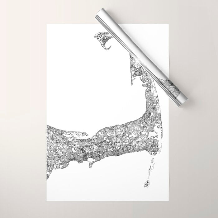 Cape Cod White Map Wrapping Paper Gallery Image 1
