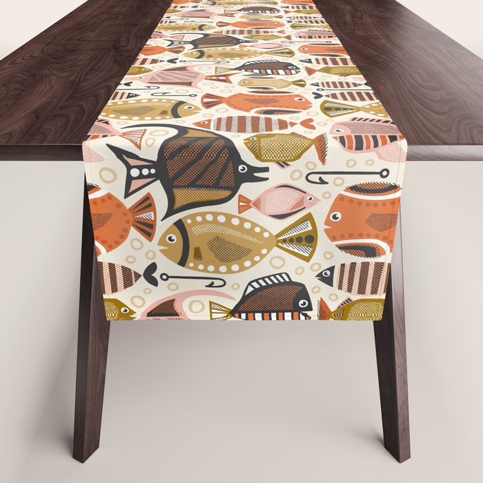 Mid Mod Deep Sea Fishing Ivory Table Runner Gallery Image 1