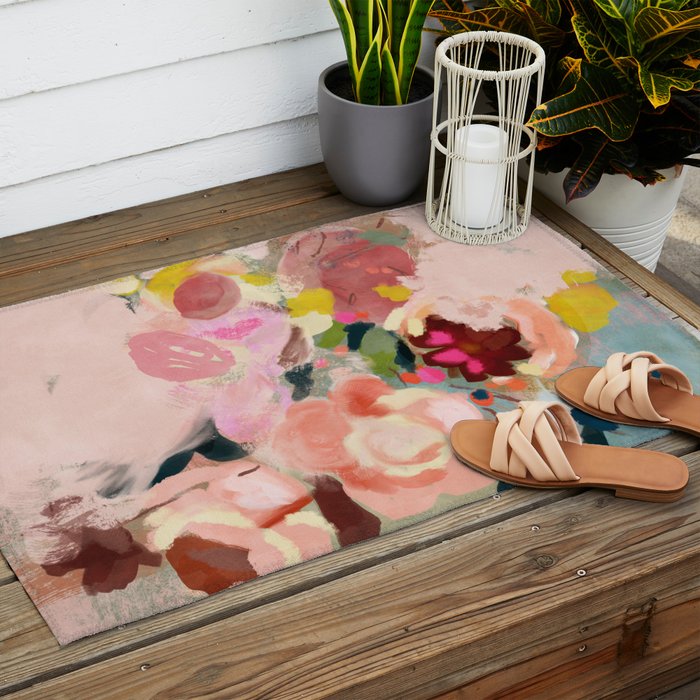 breakfast in my garden abstract art Outdoor Rug Gallery Image 2