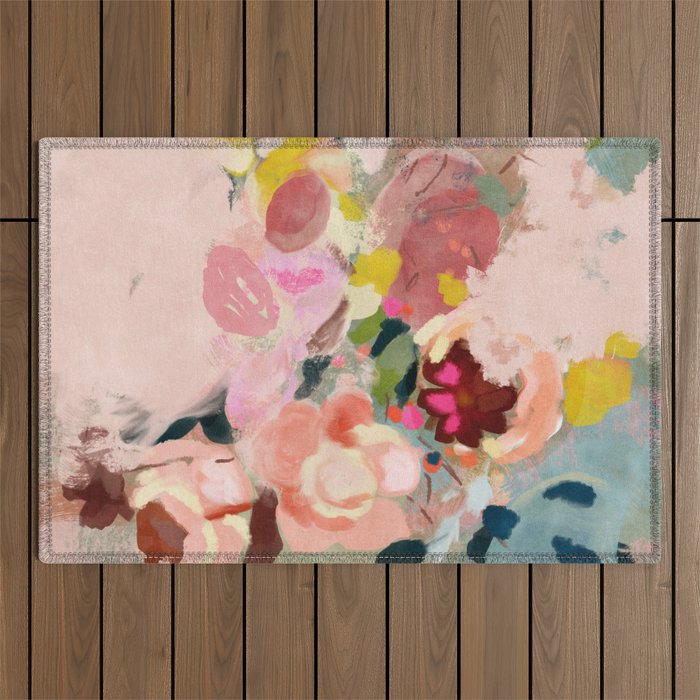 breakfast in my garden abstract art Outdoor Rug Gallery Image 1
