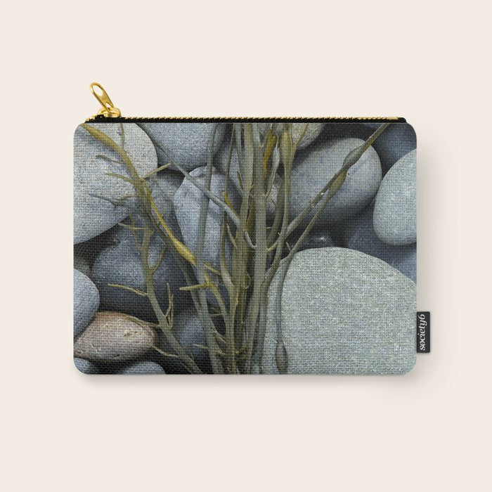 beach pebbles and seaweed - ocean art nature photograph maine Carry All Pouch Gallery Image 1