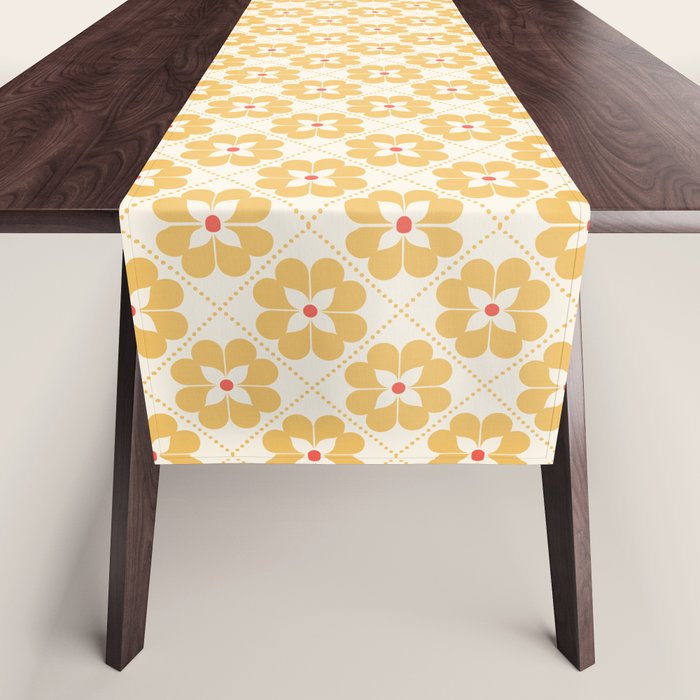 Retro Floral Pattern in Yellow Table Runner Gallery Image 1
