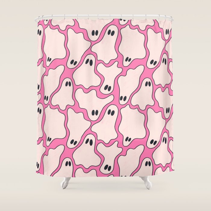 Pink Ghost Party Pop Art  Shower Curtain Gallery Image 1