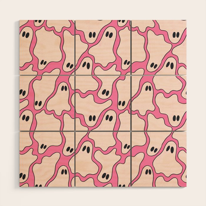 Pink Ghost Party Pop Art  Wood Wall Art Gallery Image 1