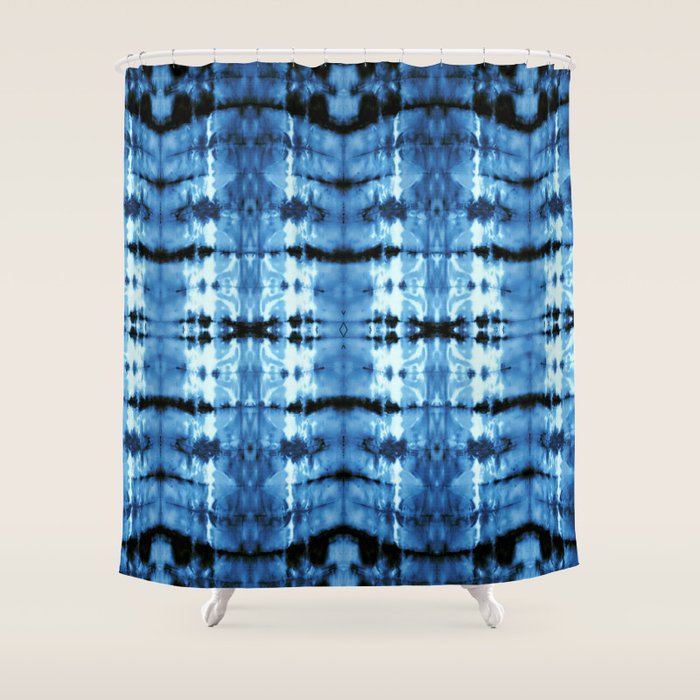 Indigo Satin Shibori Shower Curtain Gallery Image 1