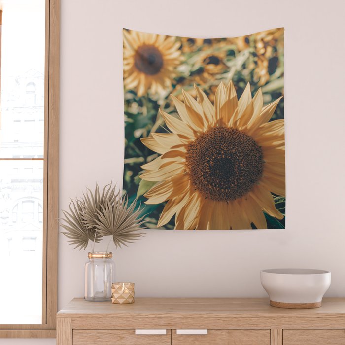 Happy Sunflower Field Wall Tapestry Gallery Image 2