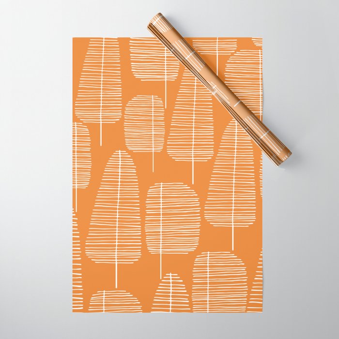 Mid Century Modern Forest Navel Orange Wrapping Paper Gallery Image 1