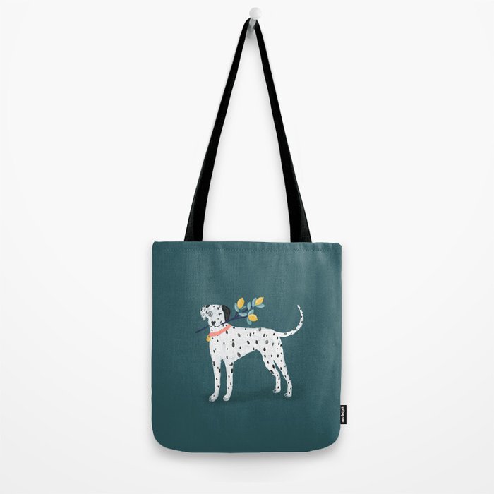 Dalmatian with Lemon Tree in Teal Tote Bag Gallery Image 2