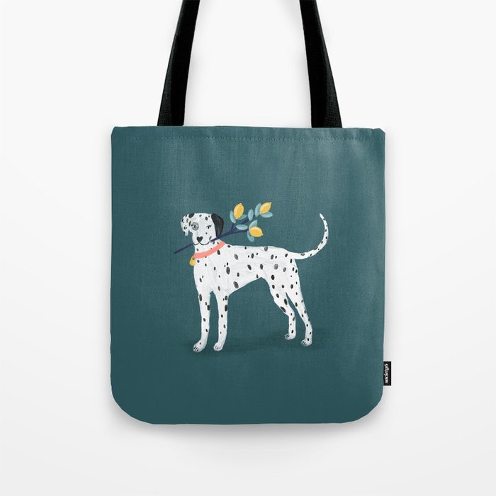 Dalmatian with Lemon Tree in Teal Tote Bag Gallery Image 1