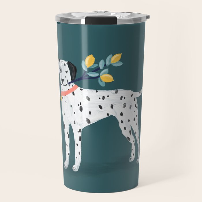 Dalmatian with Lemon Tree in Teal Travel Mug Gallery Image 1