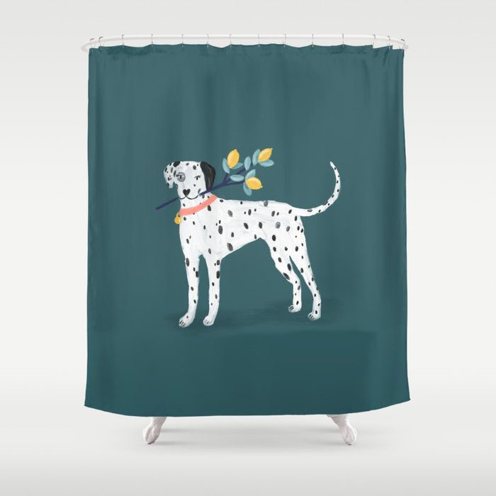 Dalmatian with Lemon Tree in Teal Shower Curtain Gallery Image 1