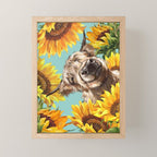 Highland Cow with Sunflowers in Blue Mini Art Print Gallery Image 1