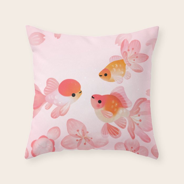Cherry blossom goldfish Throw Pillow Gallery Image 6