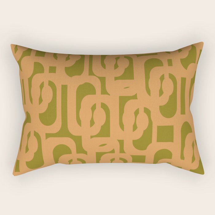 Mid Century Modern Loop Pattern in Vintage Avocado Olive Green and Cantaloupe Orange Rectangular Pillow Gallery Image 1