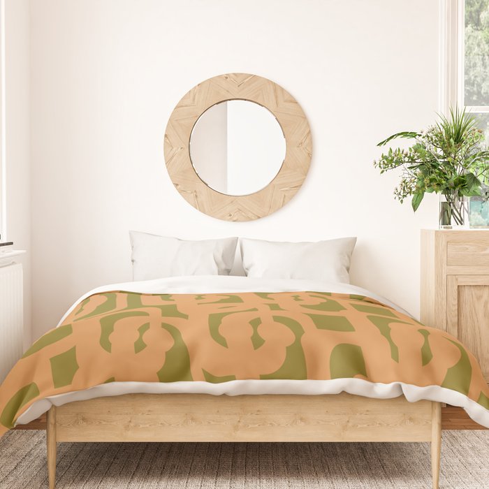 Mid Century Modern Loop Pattern in Vintage Avocado Olive Green and Cantaloupe Orange Duvet Cover Gallery Image 3