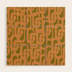 Mid Century Modern Loop Pattern in Vintage Avocado Olive Green and Cantaloupe Orange Wood Wall Art Gallery Image 1