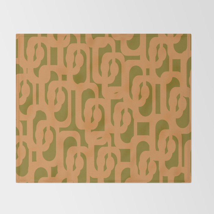 Mid Century Modern Loop Pattern in Vintage Avocado Olive Green and Cantaloupe Orange Throw Blanket Gallery Image 2