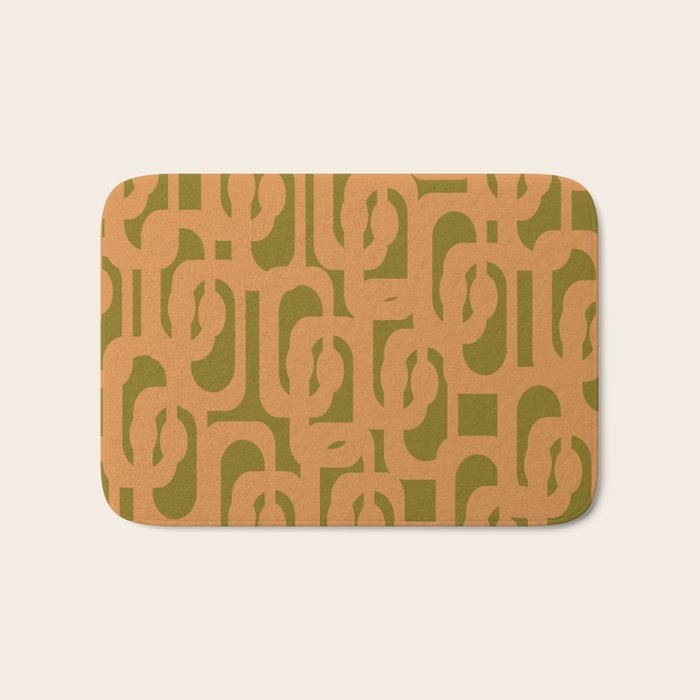 Mid Century Modern Loop Pattern in Vintage Avocado Olive Green and Cantaloupe Orange Bath Mat Gallery Image 1