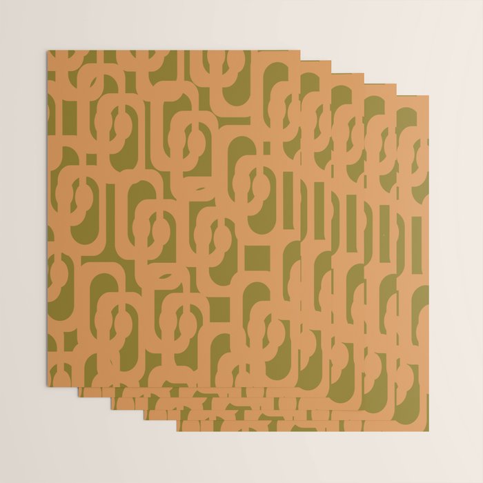 Mid Century Modern Loop Pattern in Vintage Avocado Olive Green and Cantaloupe Orange Wrapping Paper Gallery Image 3