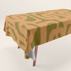 Mid Century Modern Loop Pattern in Vintage Avocado Olive Green and Cantaloupe Orange Tablecloth Gallery Image 1