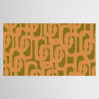Mid Century Modern Loop Pattern in Vintage Avocado Olive Green and Cantaloupe Orange Tablecloth Gallery Image 2