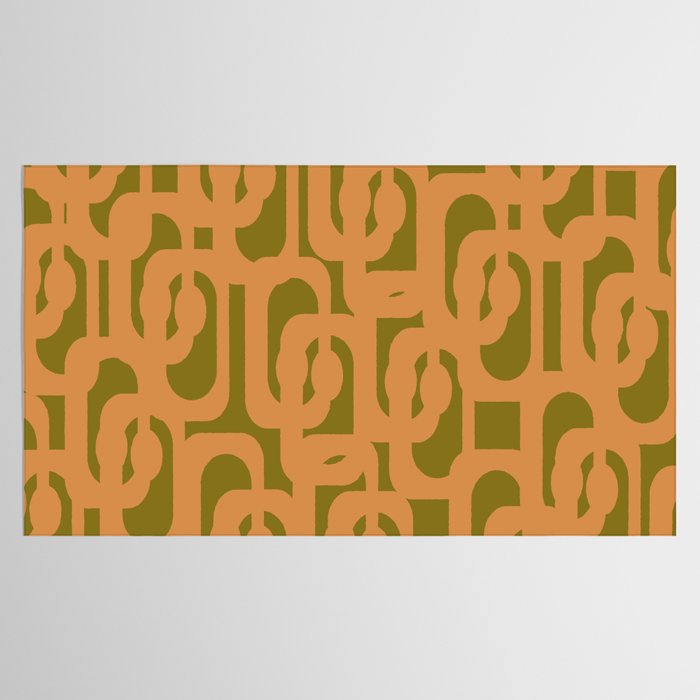 Mid Century Modern Loop Pattern in Vintage Avocado Olive Green and Cantaloupe Orange Tablecloth Gallery Image 2