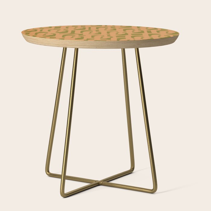 Mid Century Modern Loop Pattern in Vintage Avocado Olive Green and Cantaloupe Orange Side Table Gallery Image 1