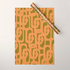 Mid Century Modern Loop Pattern in Vintage Avocado Olive Green and Cantaloupe Orange Wrapping Paper Gallery Image 1