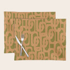 Mid Century Modern Loop Pattern in Vintage Avocado Olive Green and Cantaloupe Orange Placemat Gallery Image 1