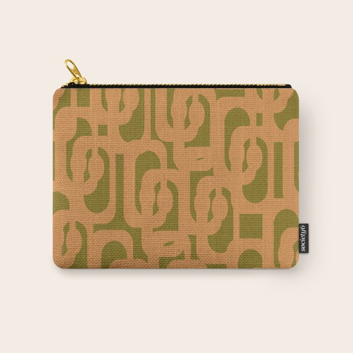 Mid Century Modern Loop Pattern in Vintage Avocado Olive Green and Cantaloupe Orange Carry All Pouch Gallery Image 1