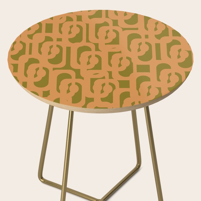 Mid Century Modern Loop Pattern in Vintage Avocado Olive Green and Cantaloupe Orange Side Table Gallery Image 2